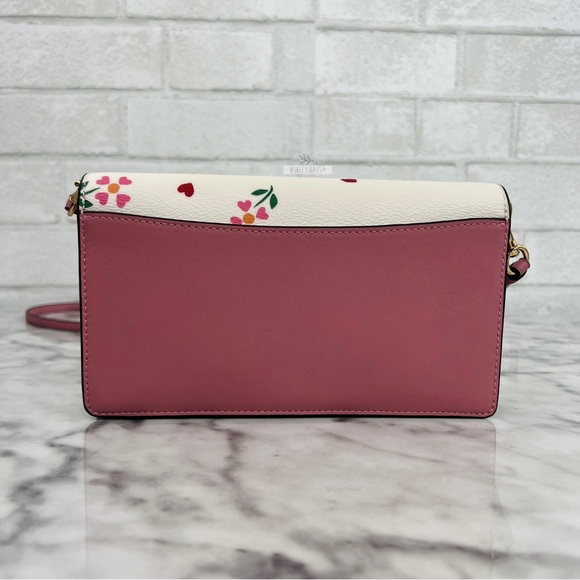 Anna Foldover Clutch Crossbody With Heart Petal Print Chalk Multi - Picture 3 of 10